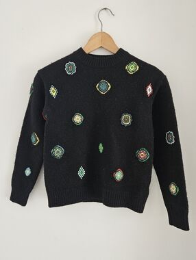Kenzo x H&M Wool Sweater Black Embroidered Patch Crewneck Womens Small